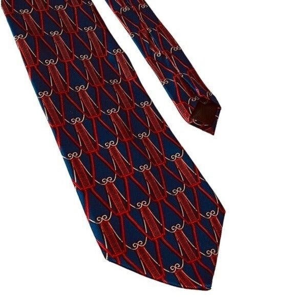 LANVIN Men’s 3.5” Silk Tie Navy Red Gold - Picture 2 of 10